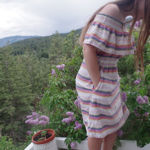 Off Shoulders Dress By Just Living Linen Blend - Picture 5 of 7